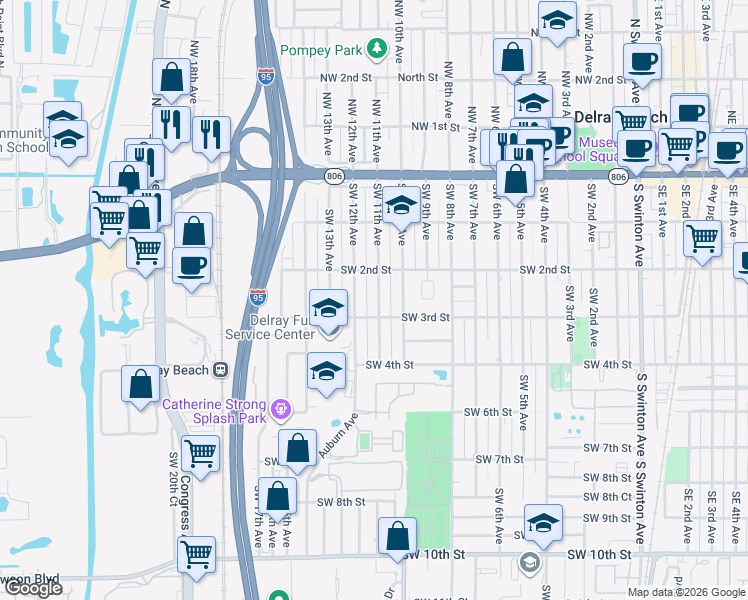 map of restaurants, bars, coffee shops, grocery stores, and more near 230 Southwest 11th Avenue in Delray Beach