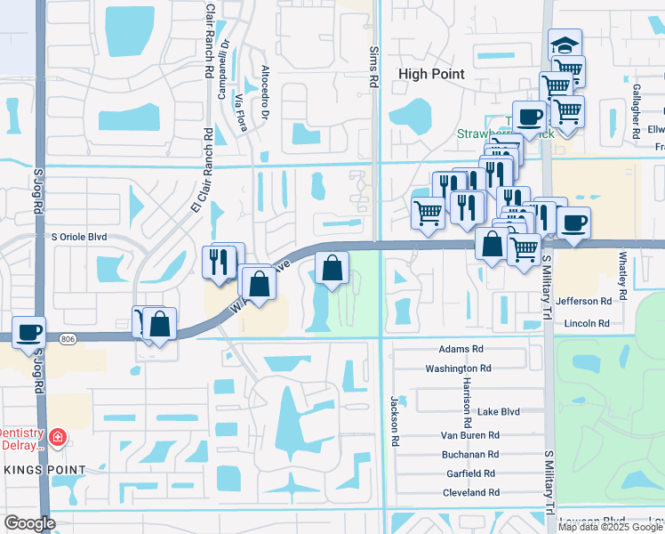 map of restaurants, bars, coffee shops, grocery stores, and more near 5600 Cameron Park in Delray Beach