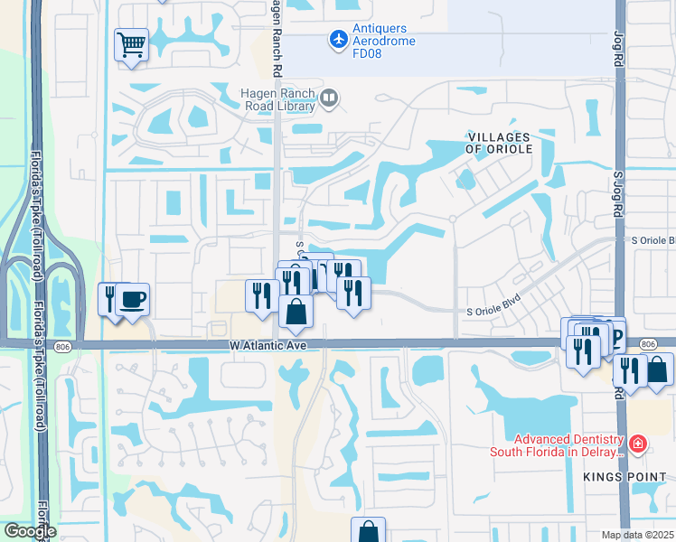 map of restaurants, bars, coffee shops, grocery stores, and more near 7360 South Oriole Boulevard in Delray Beach