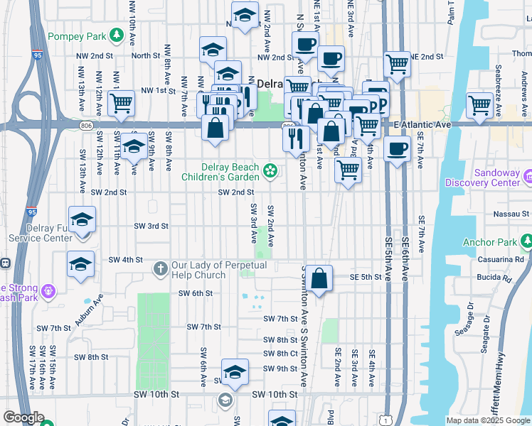 map of restaurants, bars, coffee shops, grocery stores, and more near 227 Southwest 3rd Avenue in Delray Beach