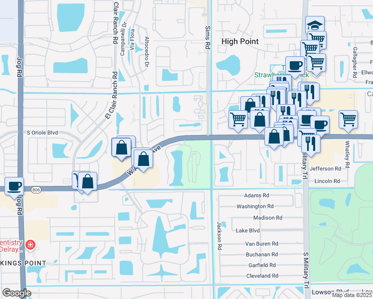 map of restaurants, bars, coffee shops, grocery stores, and more near 5600 Cameron Park in Delray Beach