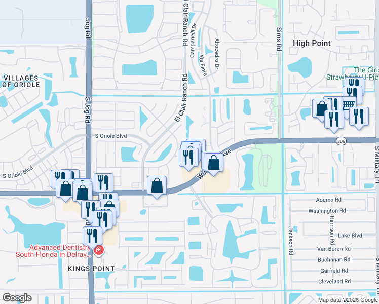 map of restaurants, bars, coffee shops, grocery stores, and more near 6068 Winding Brook Way in Delray Beach