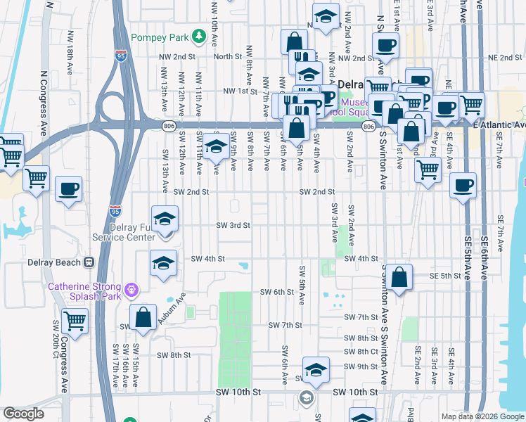 map of restaurants, bars, coffee shops, grocery stores, and more near 705 Southwest 2nd Terrace in Delray Beach