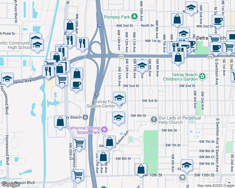 map of restaurants, bars, coffee shops, grocery stores, and more near 226 Southwest 13th Avenue in Delray Beach