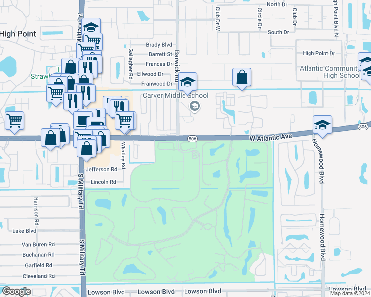 map of restaurants, bars, coffee shops, grocery stores, and more near 4373 Legacy Court in Delray Beach