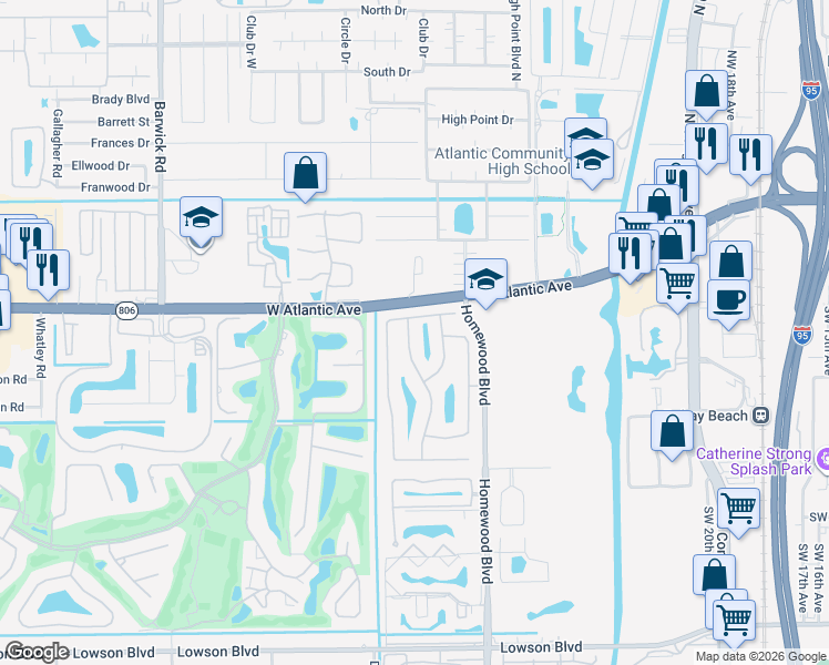 map of restaurants, bars, coffee shops, grocery stores, and more near 233 Southwest 28th Avenue in Delray Beach