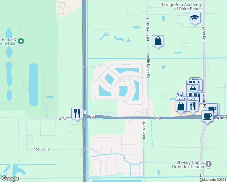 map of restaurants, bars, coffee shops, grocery stores, and more near 14853 Quay Lane in Delray Beach