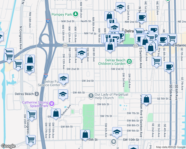 map of restaurants, bars, coffee shops, grocery stores, and more near 230 Southwest 8th Avenue in Delray Beach
