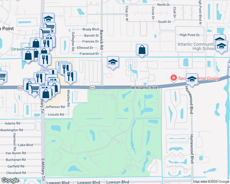 map of restaurants, bars, coffee shops, grocery stores, and more near 225 Oakview Drive in Delray Beach