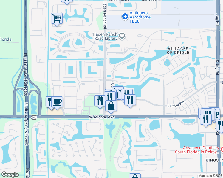 map of restaurants, bars, coffee shops, grocery stores, and more near 7515 South Oriole Boulevard in Delray Beach