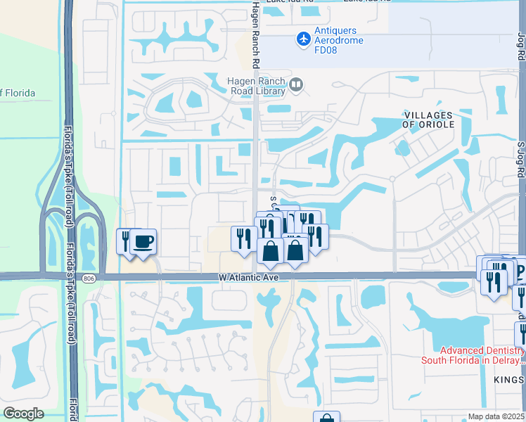 map of restaurants, bars, coffee shops, grocery stores, and more near 7515 South Oriole Boulevard in Delray Beach