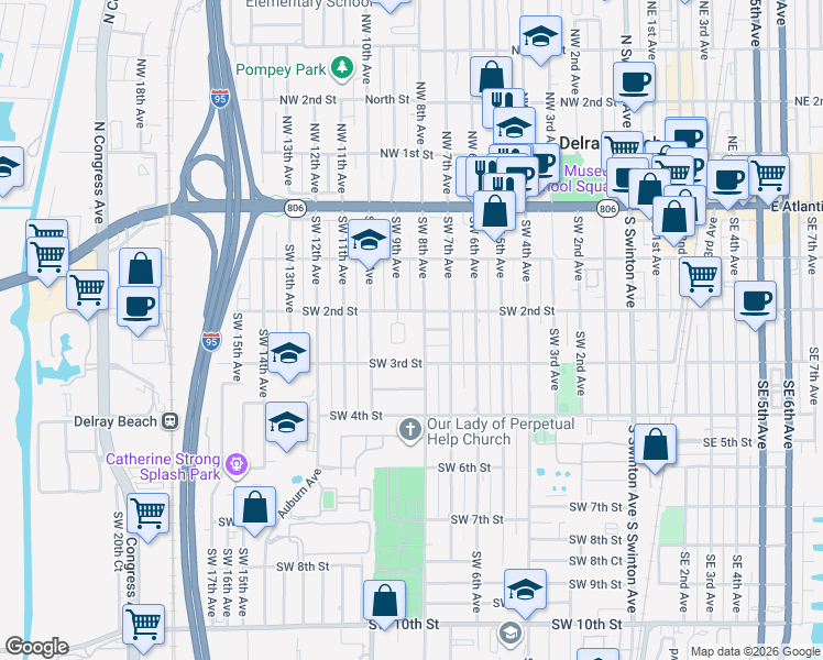 map of restaurants, bars, coffee shops, grocery stores, and more near in Delray Beach