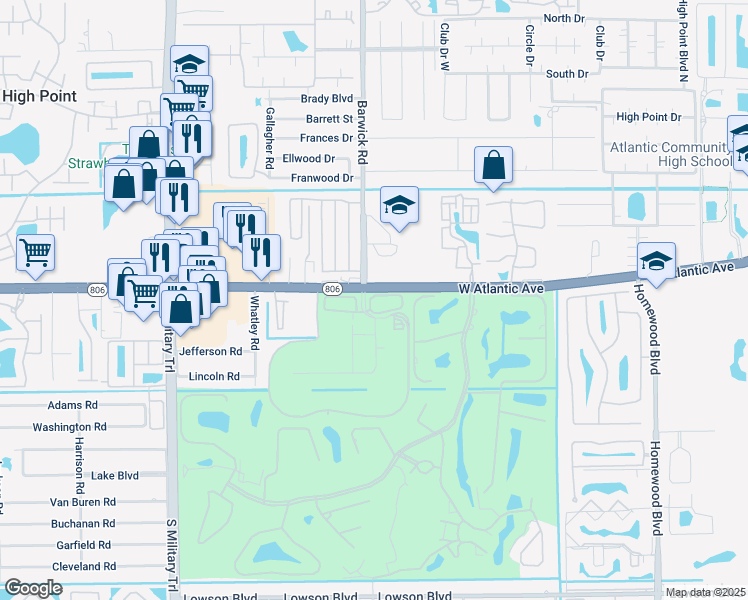 map of restaurants, bars, coffee shops, grocery stores, and more near 4369 Legacy Court in Delray Beach