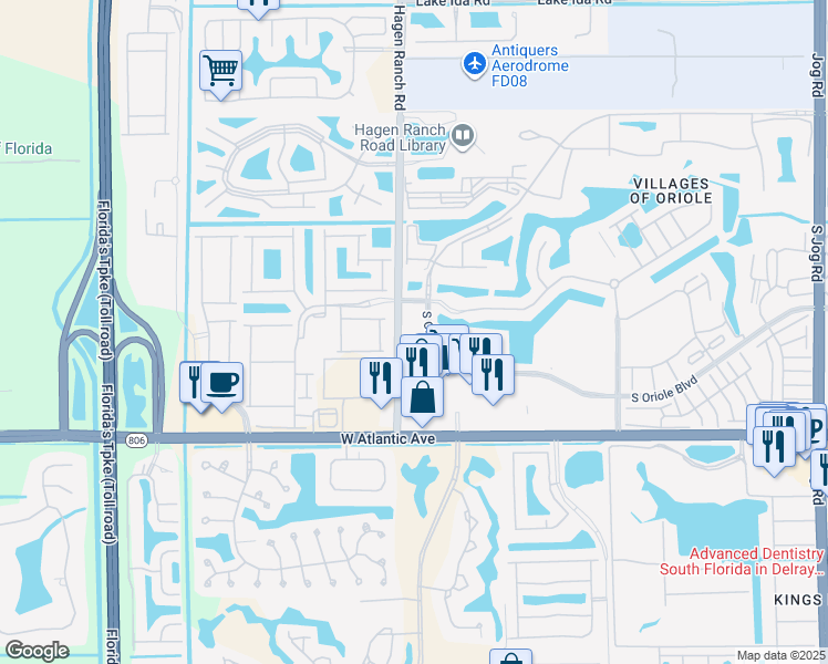 map of restaurants, bars, coffee shops, grocery stores, and more near 7515 South Oriole Boulevard in Delray Beach