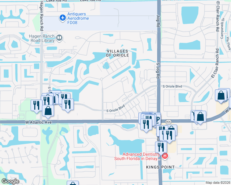 map of restaurants, bars, coffee shops, grocery stores, and more near 17 Willowbrook Lane in Delray Beach