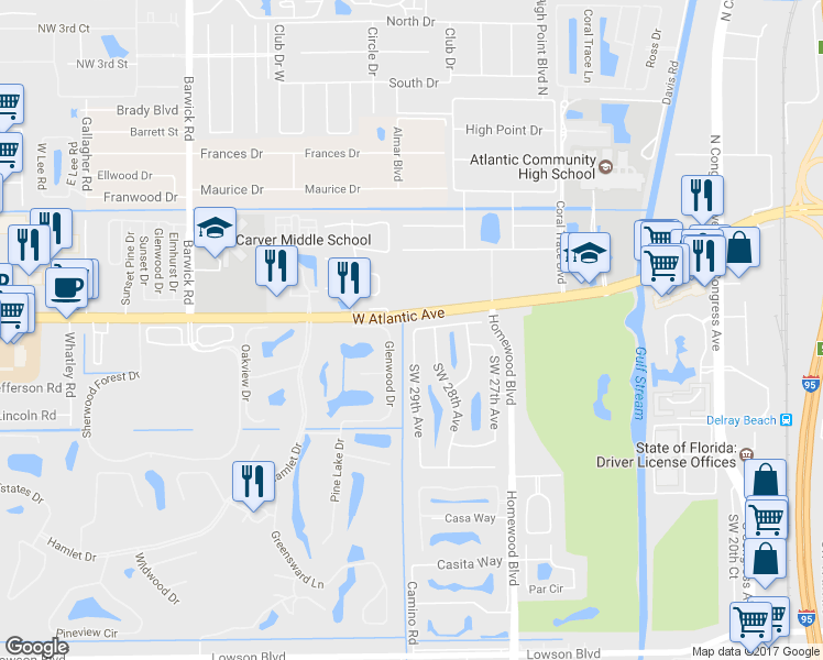 map of restaurants, bars, coffee shops, grocery stores, and more near 224 Southwest 29th Avenue in Delray Beach