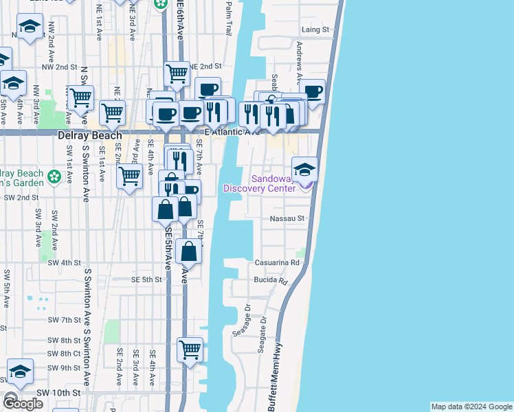 map of restaurants, bars, coffee shops, grocery stores, and more near 214 Venetian Drive in Delray Beach