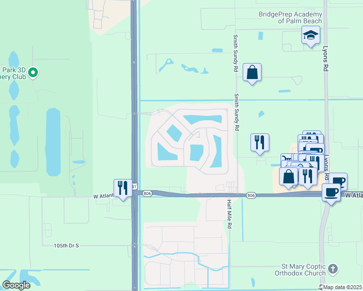map of restaurants, bars, coffee shops, grocery stores, and more near 14853 Quay Lane in Delray Beach