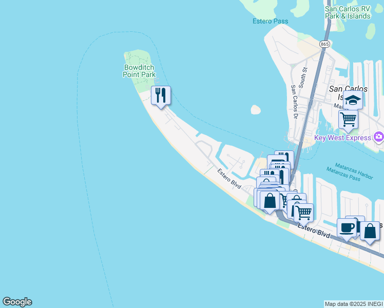 map of restaurants, bars, coffee shops, grocery stores, and more near 510 Estero Boulevard in Fort Myers Beach