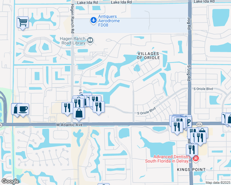 map of restaurants, bars, coffee shops, grocery stores, and more near 6575 South Oriole Boulevard in Delray Beach
