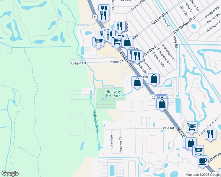 map of restaurants, bars, coffee shops, grocery stores, and more near Santa Elena Drive in Fort Myers