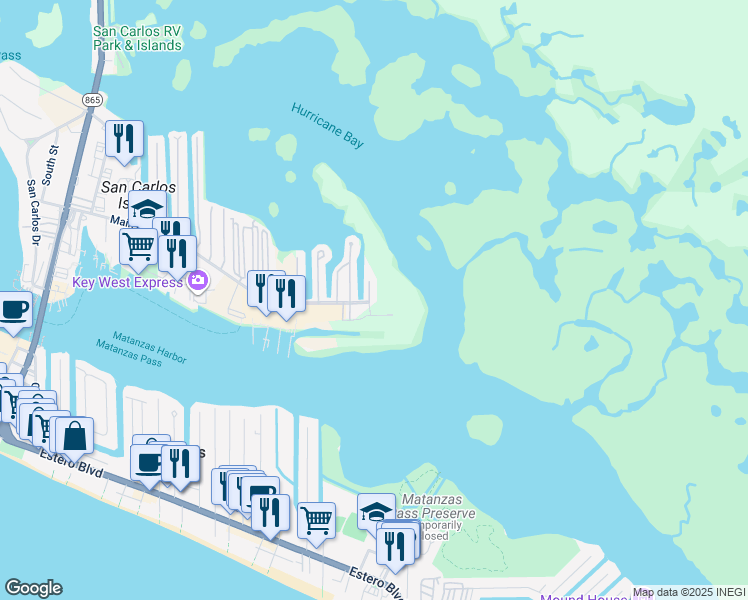 map of restaurants, bars, coffee shops, grocery stores, and more near 142 Barbados Way in Fort Myers Beach
