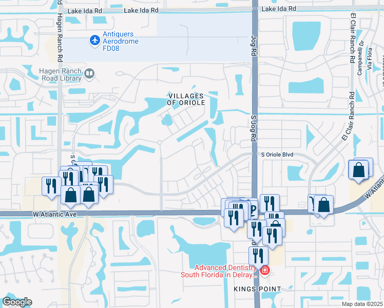 map of restaurants, bars, coffee shops, grocery stores, and more near 25 Abbey Lane in Delray Beach