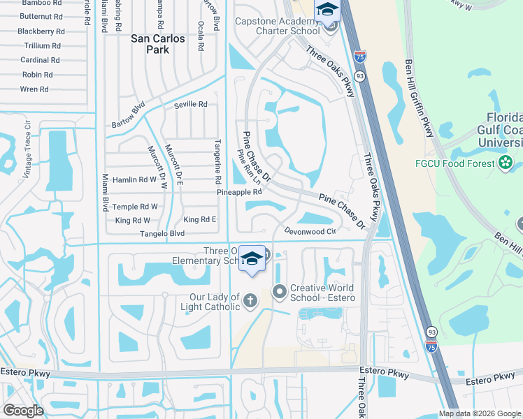 map of restaurants, bars, coffee shops, grocery stores, and more near 9363 Windlake Drive in Fort Myers