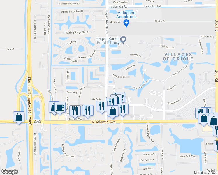 map of restaurants, bars, coffee shops, grocery stores, and more near 7547 South Oriole Boulevard in Delray Beach