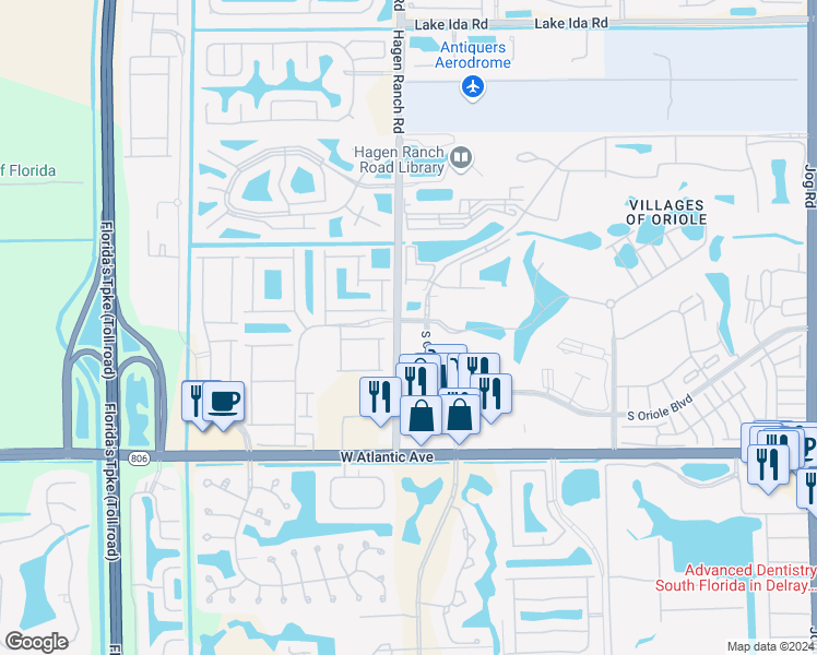 map of restaurants, bars, coffee shops, grocery stores, and more near 7547 South Oriole Boulevard in Delray Beach