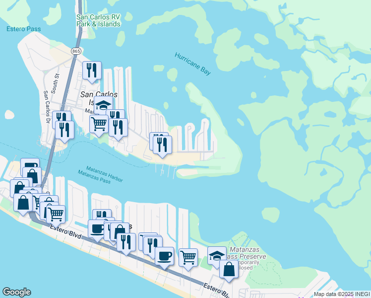 map of restaurants, bars, coffee shops, grocery stores, and more near 22 Doubloon Way in Fort Myers Beach