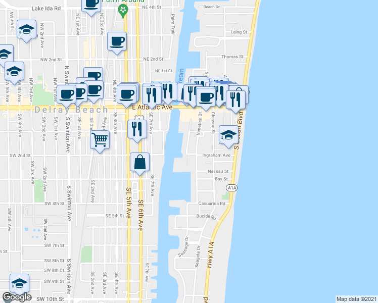 map of restaurants, bars, coffee shops, grocery stores, and more near 1005 Ingraham Avenue in Delray Beach