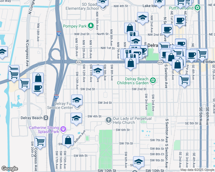 map of restaurants, bars, coffee shops, grocery stores, and more near 135 Southwest 9th Avenue in Delray Beach
