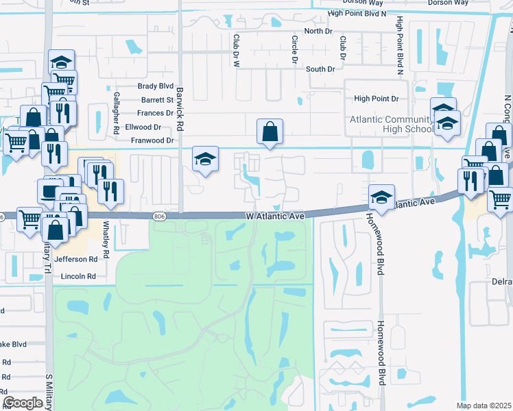 map of restaurants, bars, coffee shops, grocery stores, and more near in Delray Beach