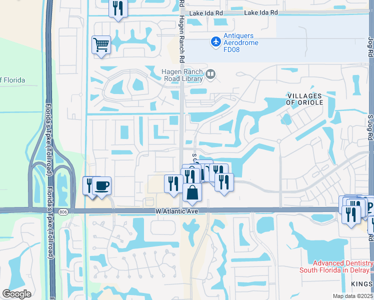 map of restaurants, bars, coffee shops, grocery stores, and more near 7547 South Oriole Boulevard in Delray Beach