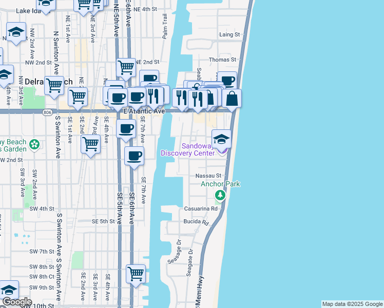 map of restaurants, bars, coffee shops, grocery stores, and more near 131 Venetian Drive in Delray Beach
