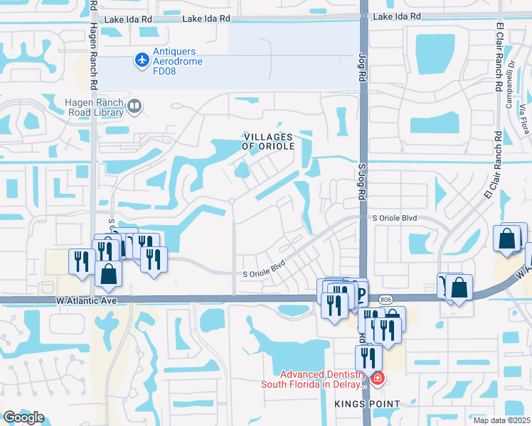 map of restaurants, bars, coffee shops, grocery stores, and more near 25 Abbey Lane in Delray Beach
