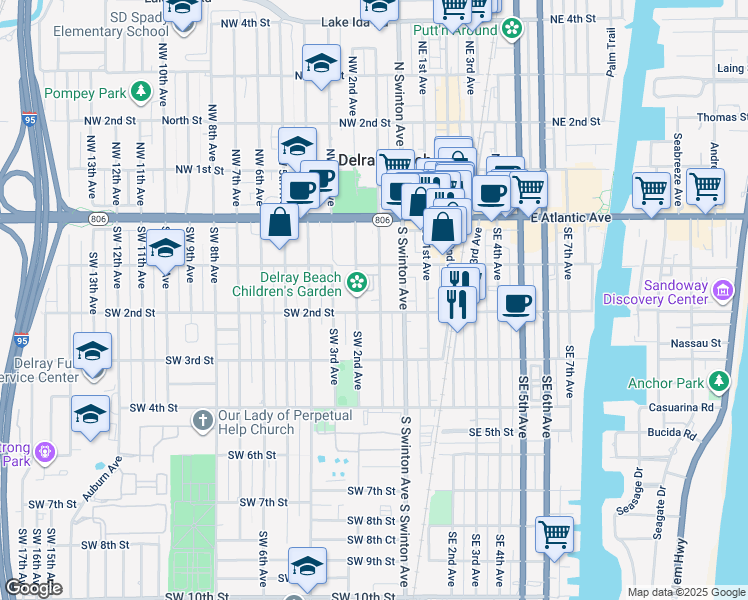 map of restaurants, bars, coffee shops, grocery stores, and more near 138 Southwest 1st Avenue in Delray Beach