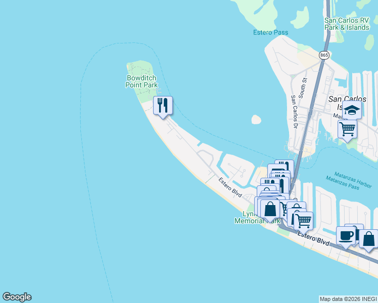 map of restaurants, bars, coffee shops, grocery stores, and more near 462 Estero Boulevard in Fort Myers Beach