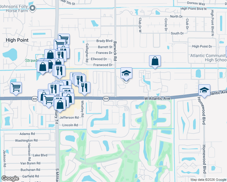 map of restaurants, bars, coffee shops, grocery stores, and more near 14683 Barwick Road in Delray Beach