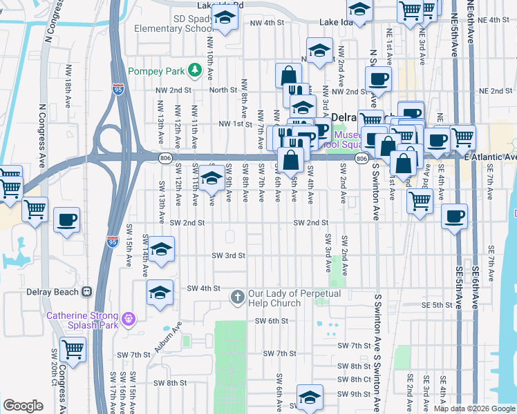 map of restaurants, bars, coffee shops, grocery stores, and more near 126 Southwest 7th Avenue in Delray Beach