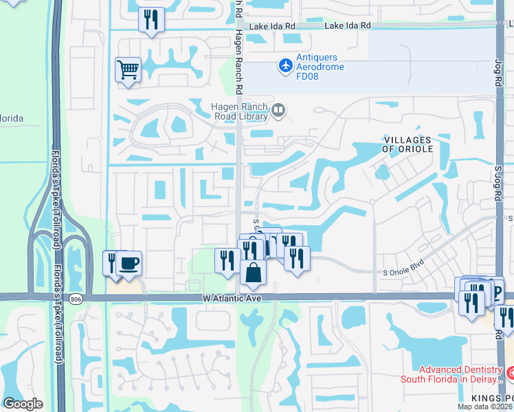 map of restaurants, bars, coffee shops, grocery stores, and more near 14650 North Oriole Boulevard in Delray Beach