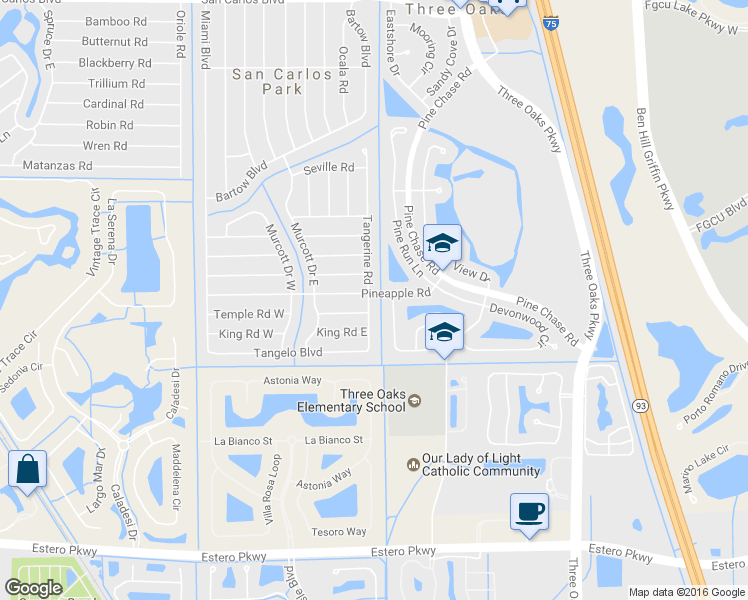 map of restaurants, bars, coffee shops, grocery stores, and more near 9232 Pineapple Road in Fort Myers