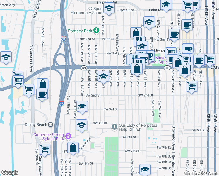 map of restaurants, bars, coffee shops, grocery stores, and more near 122 Southwest 9th Avenue in Delray Beach