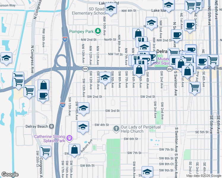 map of restaurants, bars, coffee shops, grocery stores, and more near 122 Southwest 9th Avenue in Delray Beach