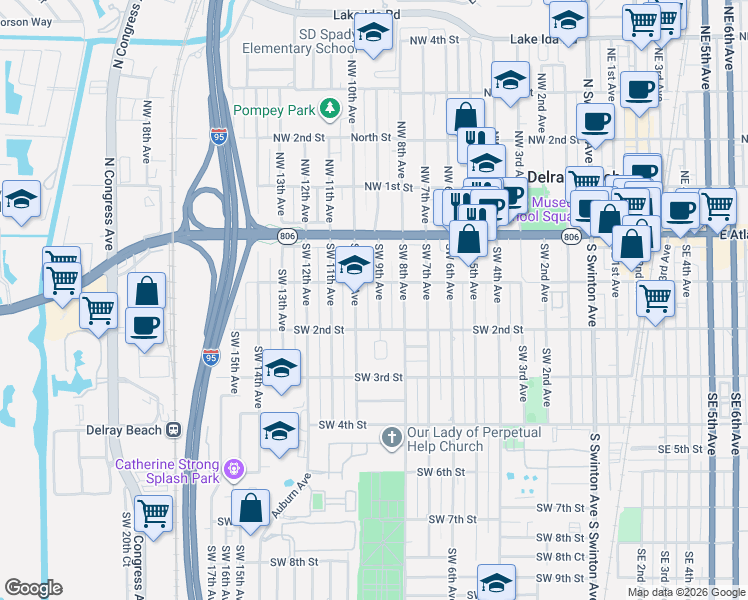 map of restaurants, bars, coffee shops, grocery stores, and more near 118 Southwest 9th Avenue in Delray Beach