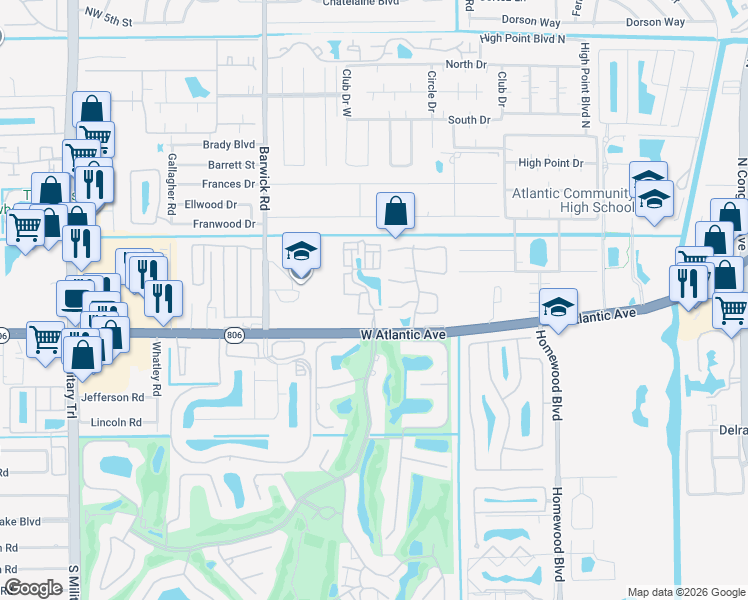 map of restaurants, bars, coffee shops, grocery stores, and more near 125 Via D Este in Delray Beach