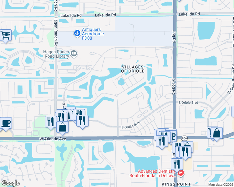 map of restaurants, bars, coffee shops, grocery stores, and more near 7424 North Oriole Boulevard in Delray Beach