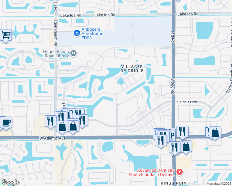 map of restaurants, bars, coffee shops, grocery stores, and more near 7424 North Oriole Boulevard in Delray Beach