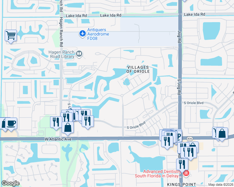 map of restaurants, bars, coffee shops, grocery stores, and more near 7424 North Oriole Boulevard in Delray Beach